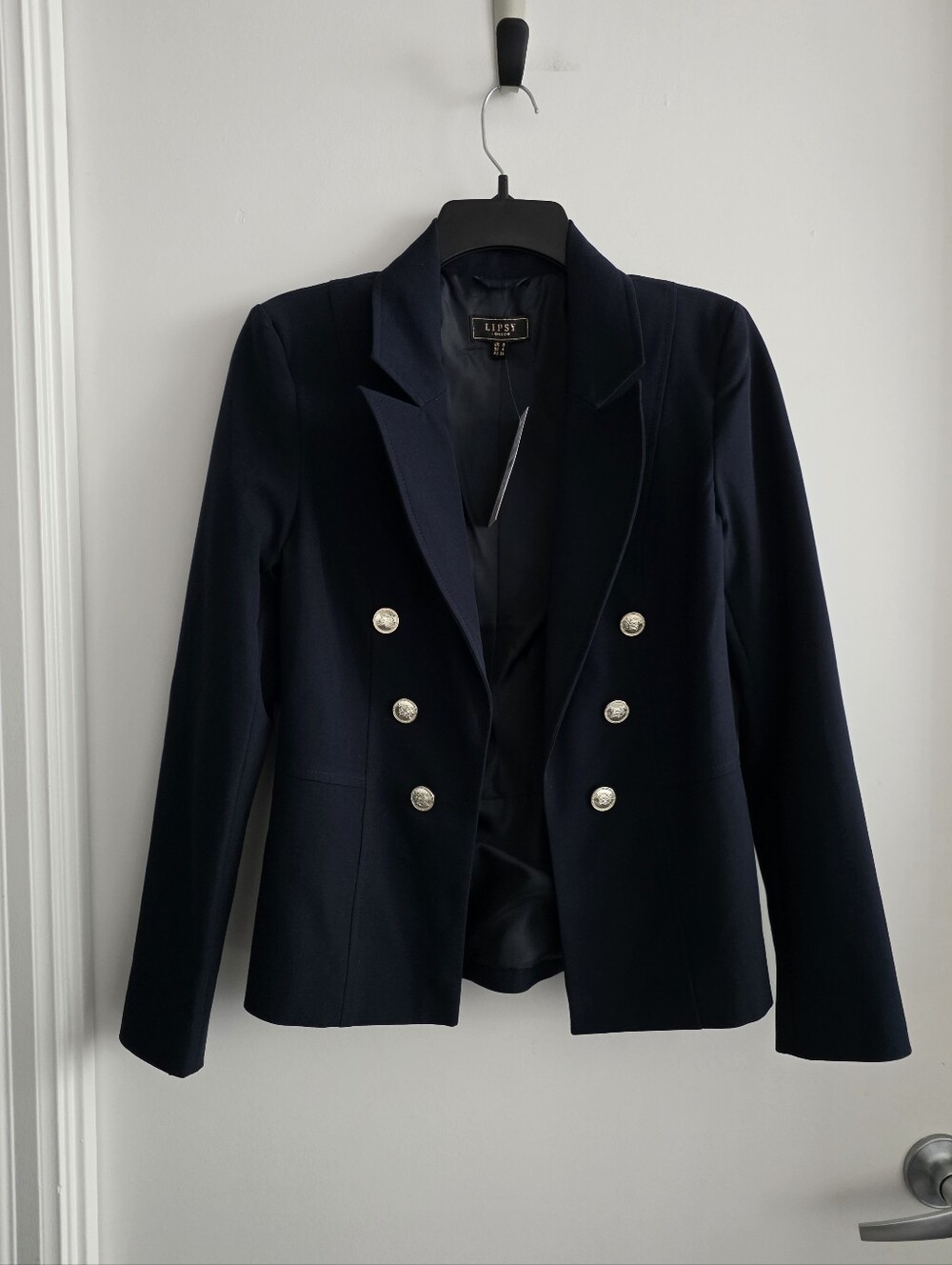 NWT Lipsy Navy Double-Breasted Blazer with Gold Buttons Sz 4